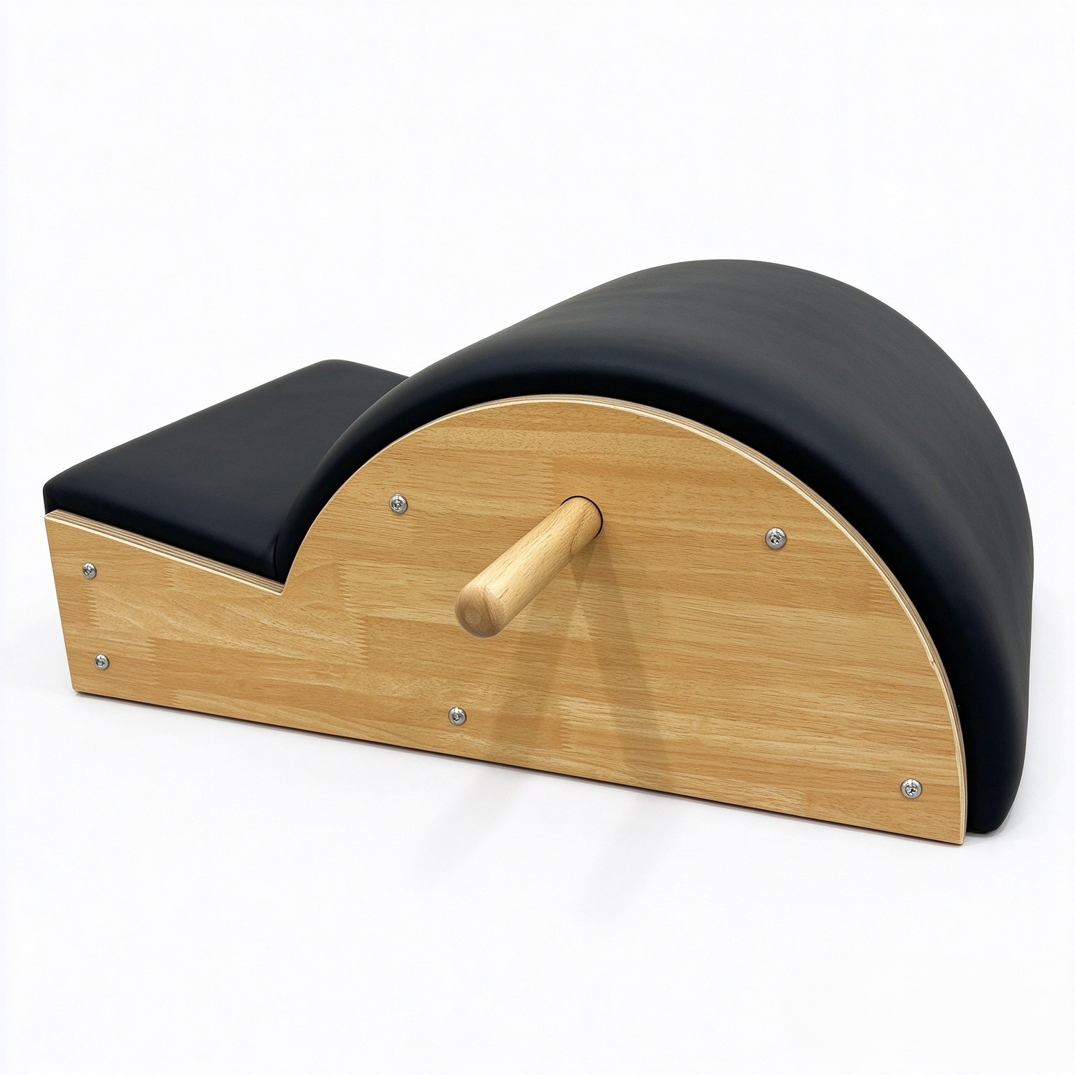 Rubberwood Pilates Corrector Spine Barrel With Wooden Handles For Yoga Studio