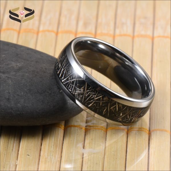 8mm Silver Tungsten Carbide Black Meteorite Ring Fashionable Wedding Band with Sample Making and Other Diamond Shape