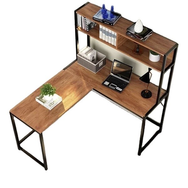 Student Gaming Writing Working Station Lavin L-Shaped Desk with Hutch in Vintage Walnut