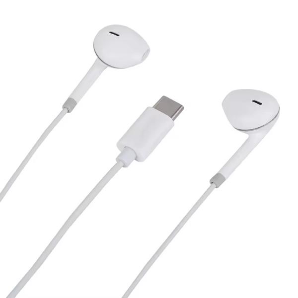 Fones de ouvido personalizados de cor branca tipo C com controle de volume