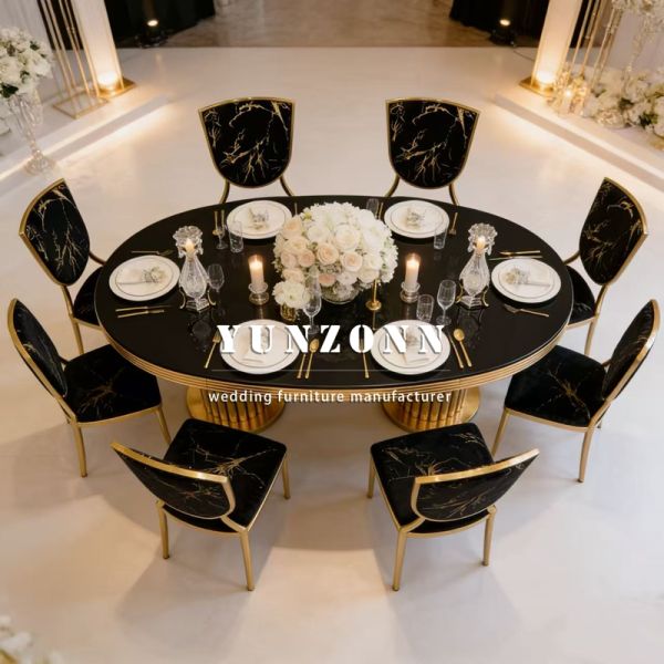 Modern Stainless Steel Rectangle Dining Table Chair Set for Hotels Weddings Outdoor Banquets & Events Furniture Rental