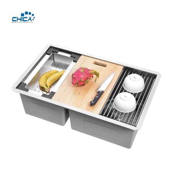 quality control procedure double bowl 32.75x19x10 18 gauge stainless steel kitchen sink