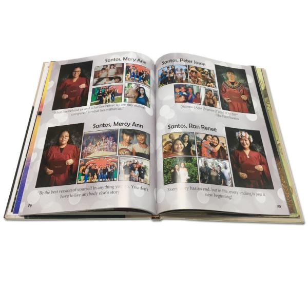 School Yearbook Printing Services Gold Foil Stamp Logo Hard Cover Sewing Binding