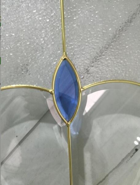 golden brass caming decorative door glass with blue bevel