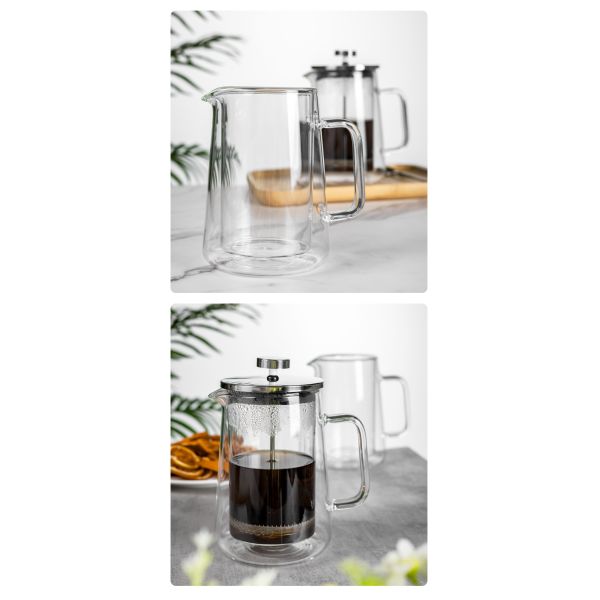 Customized Insulated Borosilicate Glass French Press Pot Heat Resistant Double Layer