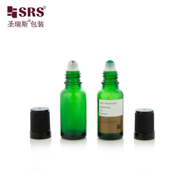 BLPF Bouteille de bouteille en acier à rouleaux de verre vide de forme ronde étiquetée avec un bouchon à vis noir pour emballage de parfums d'huiles essentielles