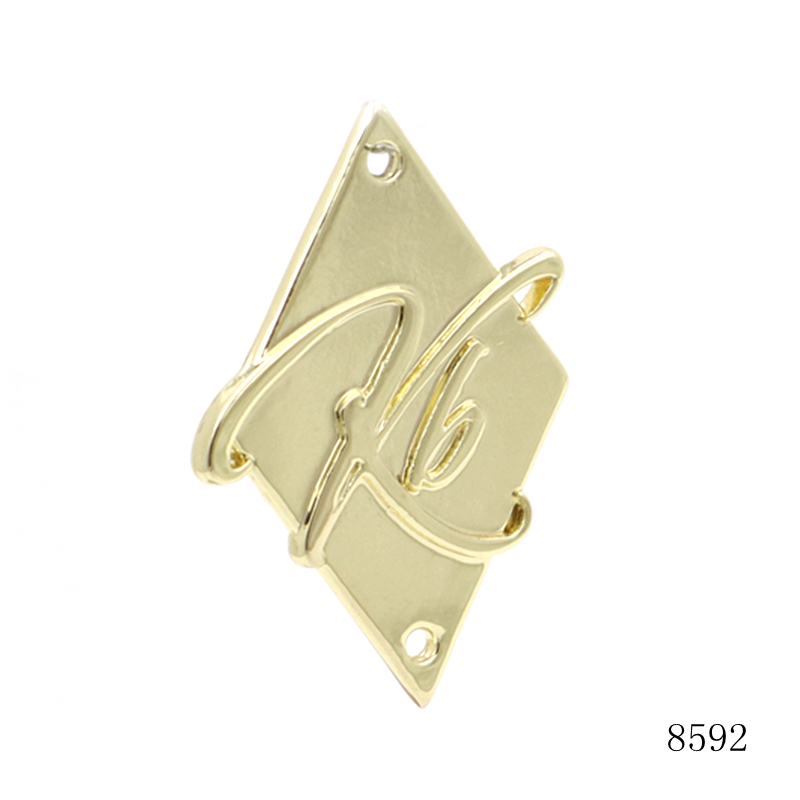 None Rusty Garment Leather Bag Design Metal Label Gold Plated Custom Metal Embossed Logo Plate with Sewing Holes