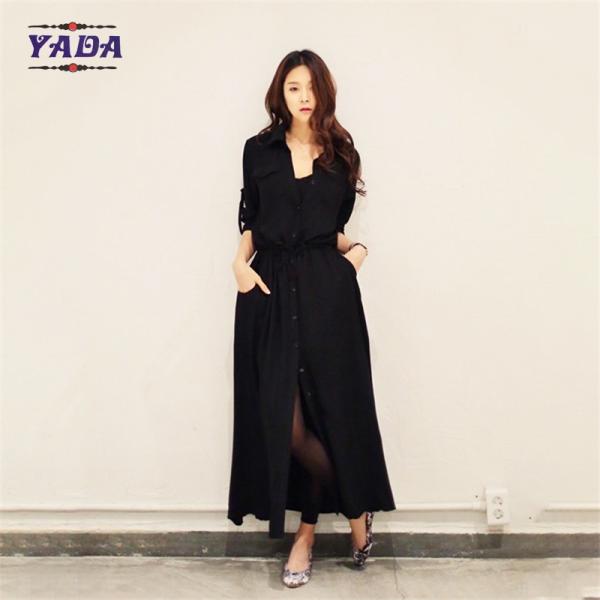 Новая мода корейский дизайн черная рубашка платья дамы одежда платье 2017 для женщин