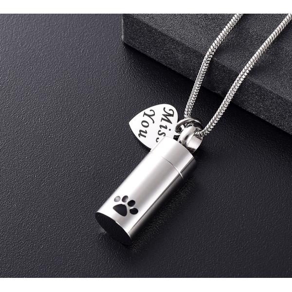 Pet Paw Print Cylinder Keepsake Necklace for Dog Cat Ashes Pet Memorial Picture Jewelry