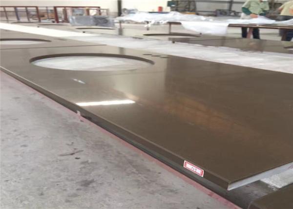 Durable Pre Cut Quartz Countertops , Artificial Quartz Stone Top Pure Brown Color