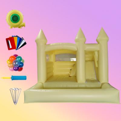 Inflatable White Wedding Bounce House with Blower PVC Bouncy Castle Jumping Bed for Parties