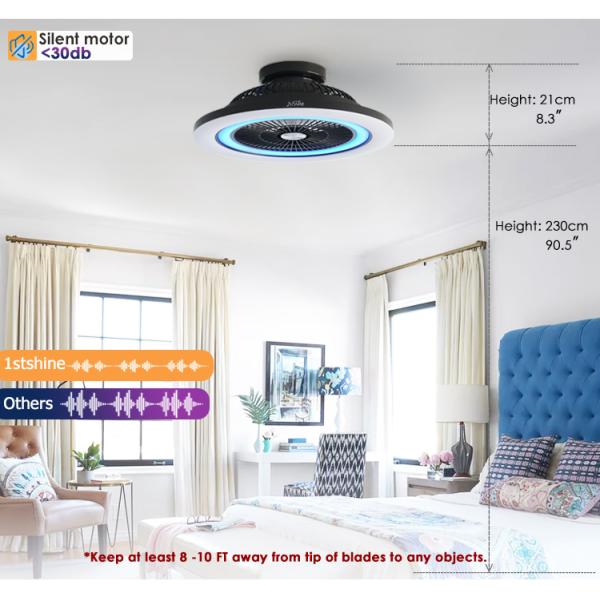 Experimente o melhor de ambos os mundos com o nosso ventilador de teto LED de 23 polegadas e motor DC