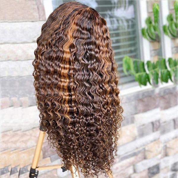 Brazilian Virgin Hair Deep Wave Curly HD Lace Frontal Long Wig with Human Hair Type