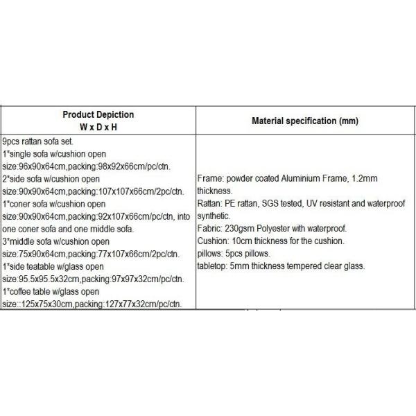 9pcs rattan big sofa set   