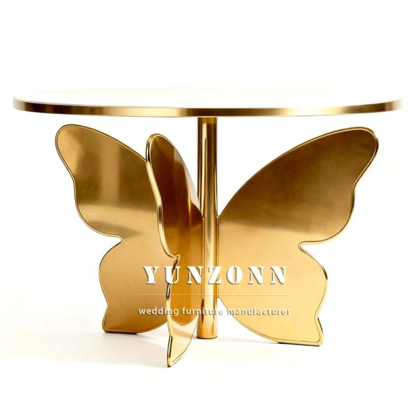 2026 New Design Round Dining Table Modern Luxury butterfly Shape Base with Glass TOP for Wedding