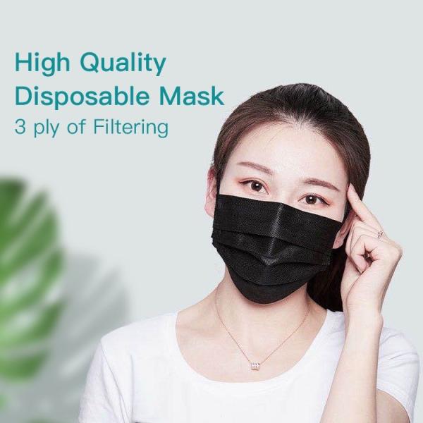 Antibacterial 95% BFE 3 Ply Non Woven Face Mask Black Civil Non - Medical