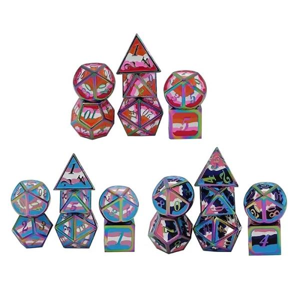 16mm Smooth RPG Metal Dice Custom DND Logo Rainbow Game Set