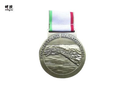 Zinc Alloy Bronze Childrens Sports Medals 3d Embossed Logo With 3 Color Ribbon