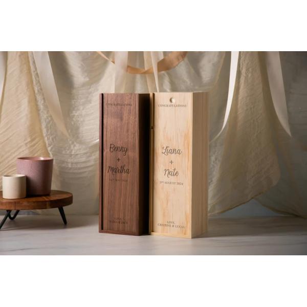Silk-screen Printed Pine Wine Champagne Box for Engagement and Wedding 35x11x11cm