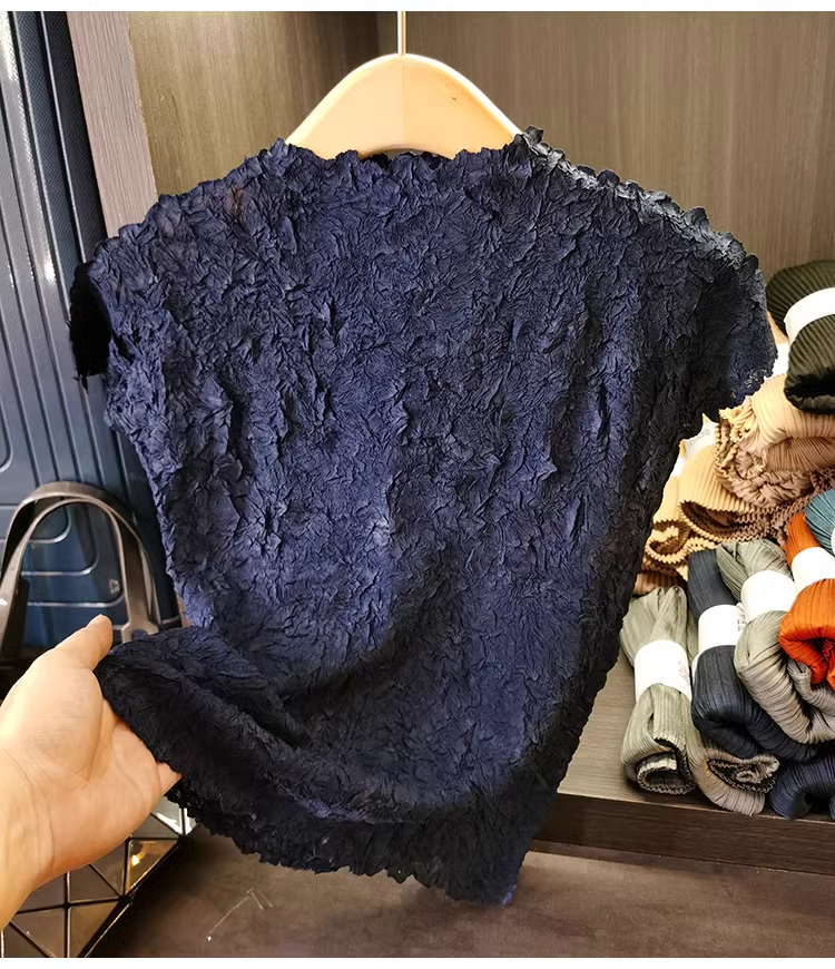 Sanzhai Summer New Style Versatile Slimming Solid Color Top Breathable Short-Sleeved T-shirt Simple Japanese Style Pleated