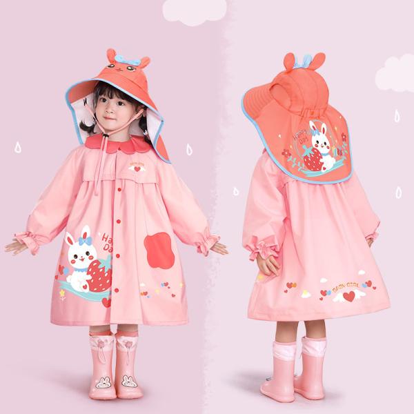 Children's Raincoat with Cute Cape-style Schoolbag Design at Treasure Kindergarten