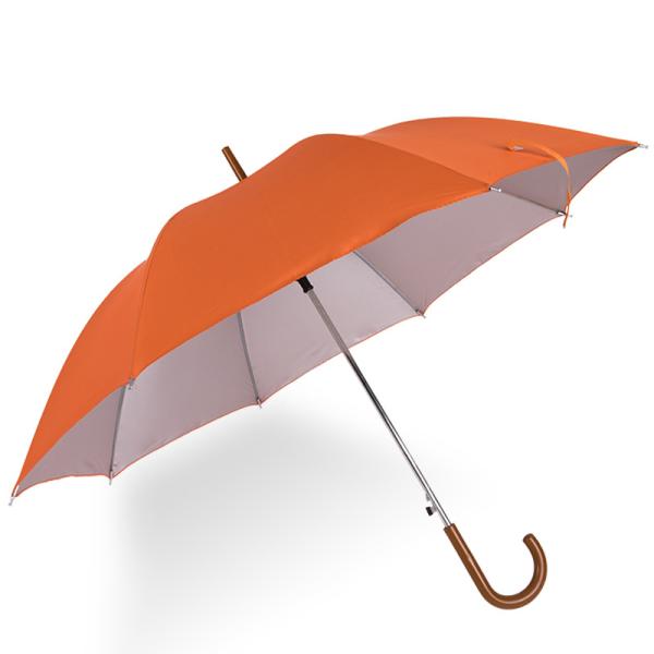 Auto Open Full Body Umbrella Orange Custom Bank Logo Hook Handle with 100cm Diameter