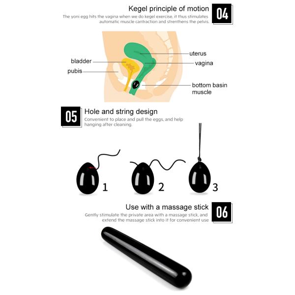 яйцо Yoni обсидиана черноты массажа 43x30mm женское со строкой
