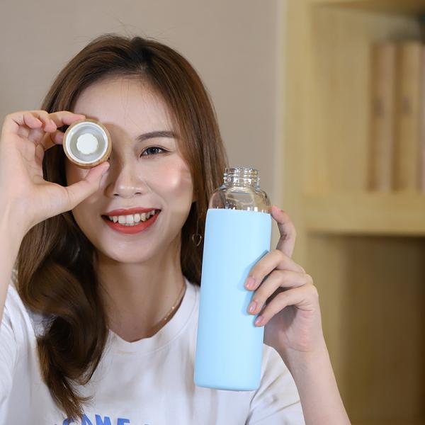 500ml Portable Glass Water Bottle Bamboo Lid Odor Free Heat Resistance