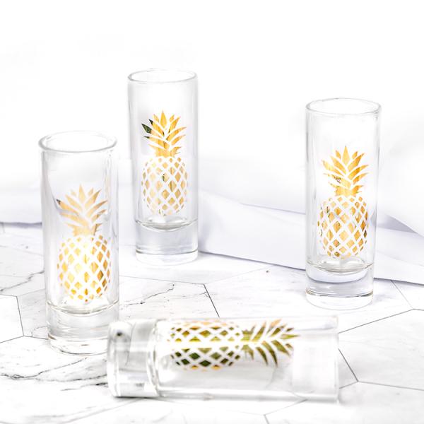 Wholesale Factory Price 60ml  Transparent Shot Glass With Decal Gold  Pineapple