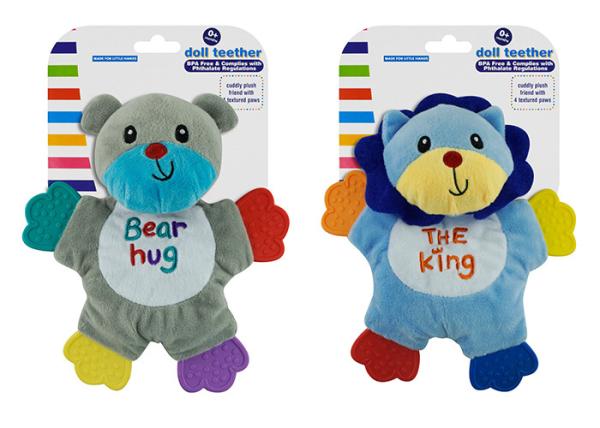 10  BPA Free Plush Animal Teether Infant Baby Toys with 4 Textured Paws Lion Bear