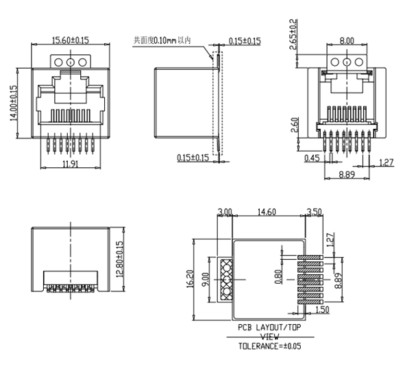 8P8C RJ45 Ethernet Jack No LED Tab Up 1.5 A Current Rating RoHS TM52S811SXX31
