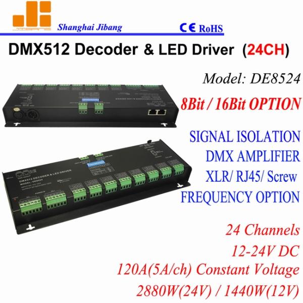 16bit 12V - 24V RGWB DMX Controller , Constant Voltage DMX512 LED Driver Controller