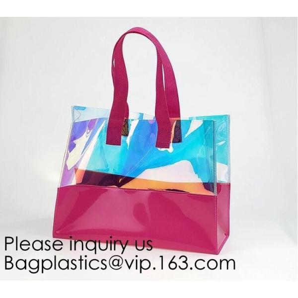 Vinyl Transparent PVC Gusset Bag Plastic Tote Shopping Bag For Packaging TPU Laser Makeup Handbag PVC Cosmetic Shopping