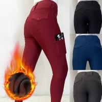 2XS - XL inverno espessamento quente calça equestre feminina alta elástica vermelha