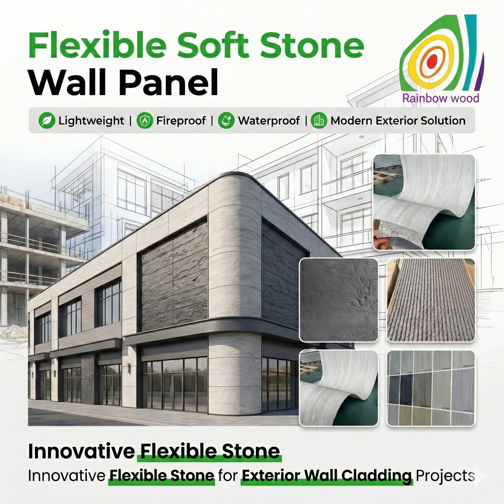 Flexible Stone Wall Panel Bendable Waterproof Eco-Friendly Soft Stone Veneer for Interior/Exterior Classic Living Room Apartment