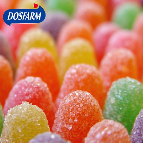 Sabores agudos de frutas deliciosas gomas coloridas doces 0 gordura vitamina C fabricante de gomas doces