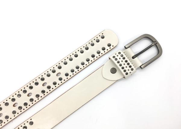 White 2 Row Womens Studded Wide Leather Belt 1-1/4 Inch Width