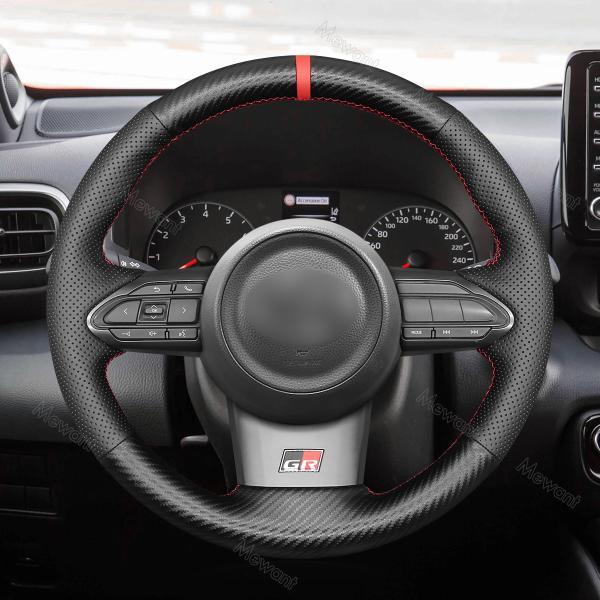 Custom Hand Stitching Matt Carbon Leather Steering Wheel Cover for Toyota Yaris GR 2020-2022