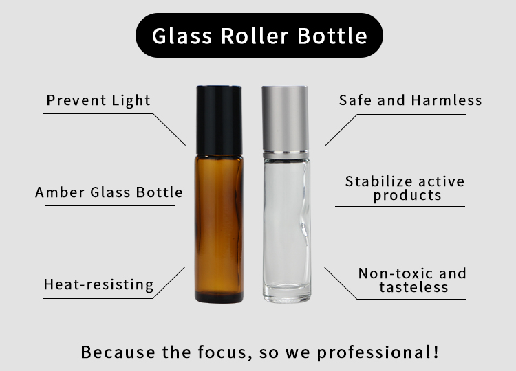 10ml Glass Roller Bottle Amber/ Clear Glass Roll On Bottle Designed with Leak Proof Steel Roller Ball for Essential Oil and Fragrance