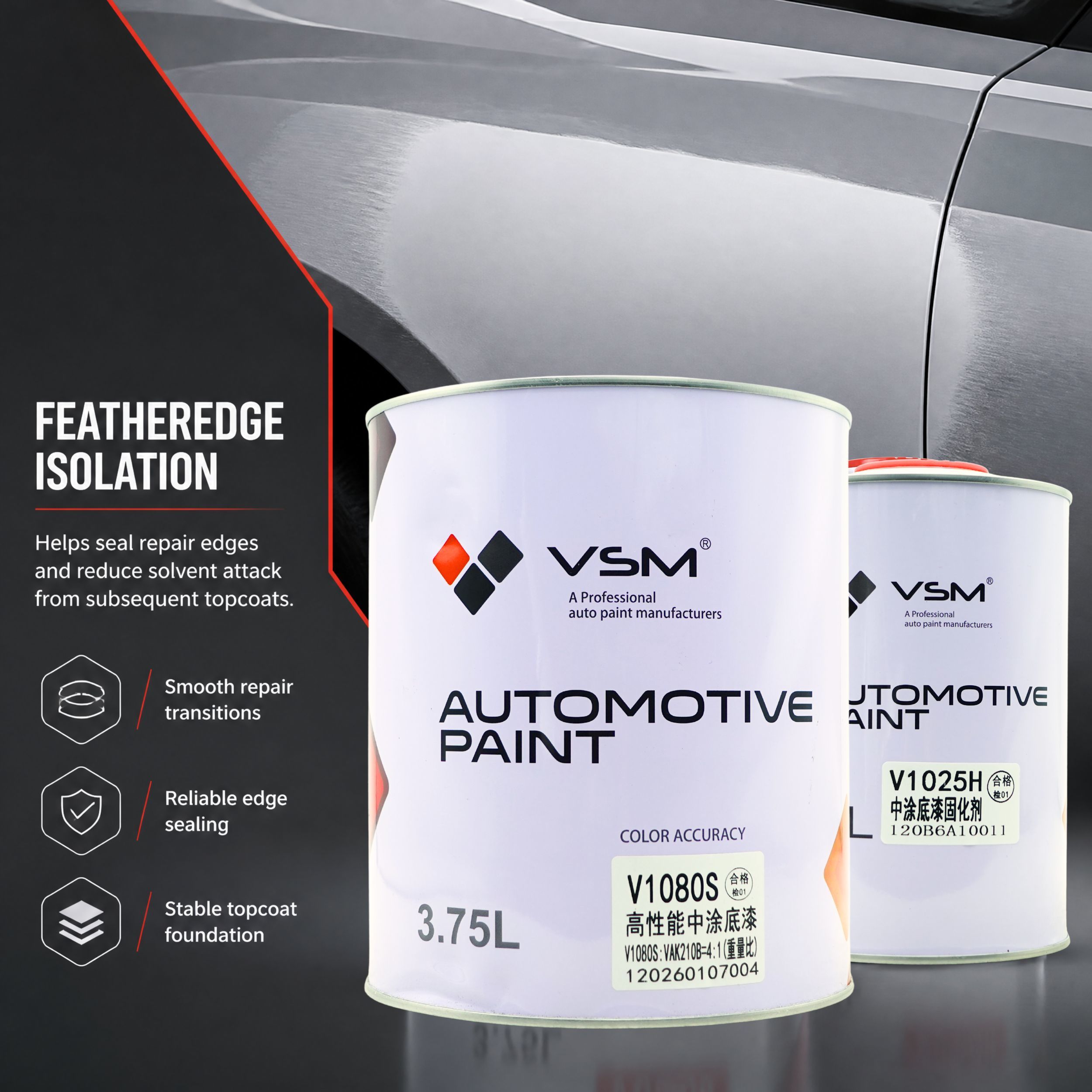 VSM V1080S 2K High Build Surfacer Acrylic Polyurethane Automotive Primer Filler for Auto Body Repair