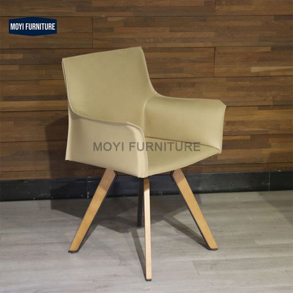 Dining Chair Ash Wood Frame Modern Saddle Leather Seat Metal Arm and Frame Structure Suitable for Restaurant