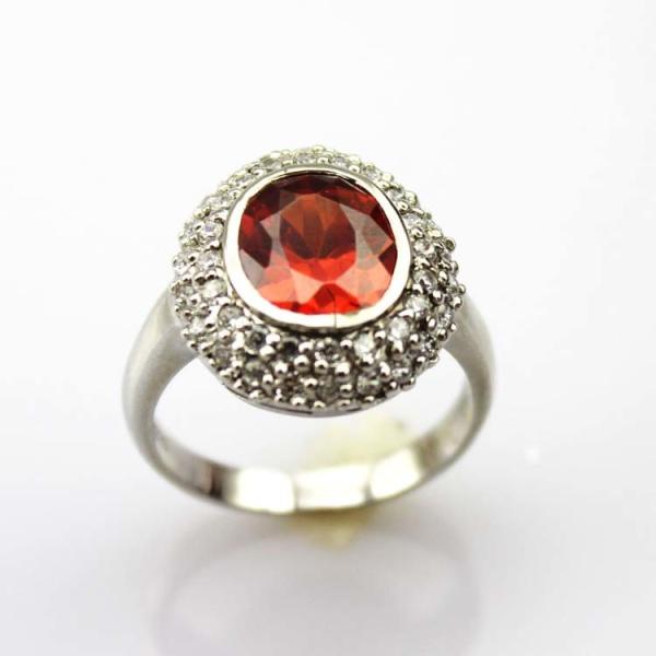 925 Silver Oval Garnet  Gemstone Ring  with Cubic Zircon (S-RJ692)