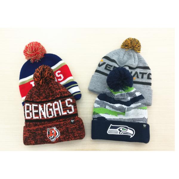 Hand Printing Lined Pom Pom Hat , Crochet Pattern Knitted Pom Pom Beanie Hat