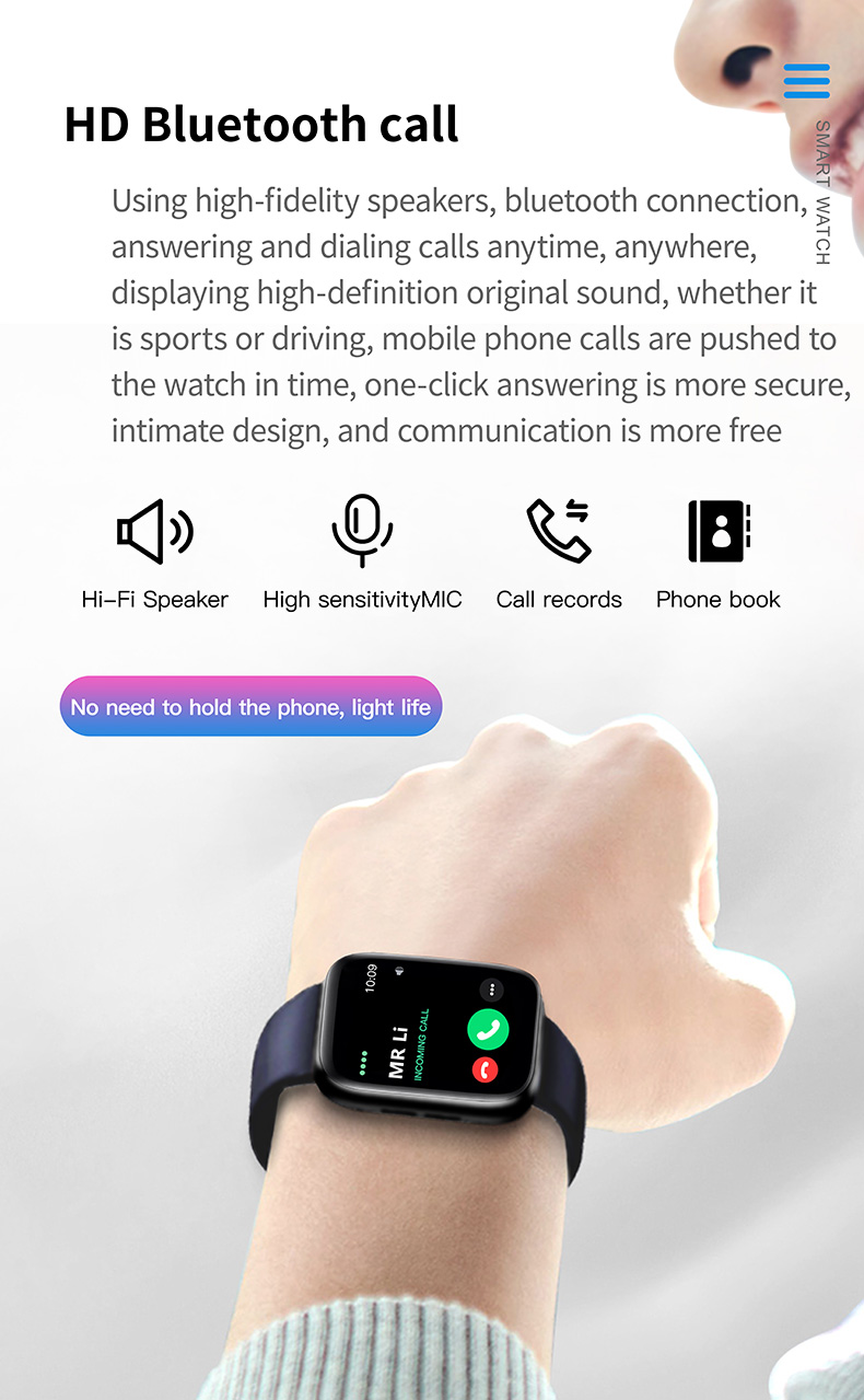 180mAh P80S Bluetooth вызывая датчик температуры тела Smartwatch 1,6 дюймами
