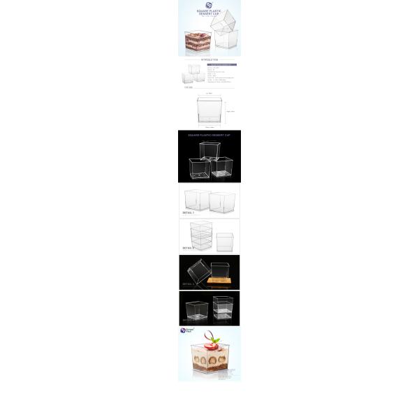 Premium square mini dessert cup, clear disposable plastic cup for puddings,cake cup