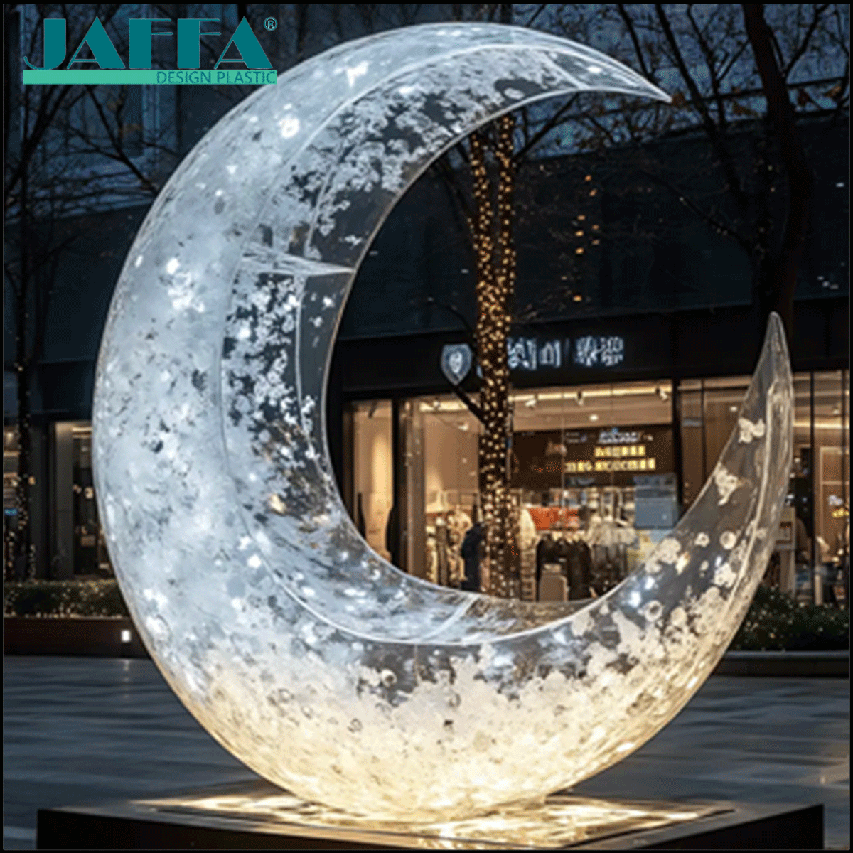 JAFFA Custom Acrylic Outdoor Art Decoration, Illuminated Crescent Moon Installation, Acrylic Light Sculpture for Commercial Street & Cultural Plaza