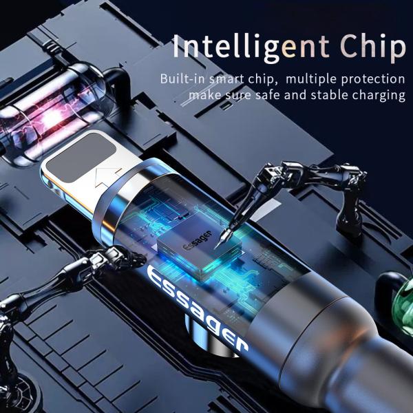 Type C Micro USB IOS LED 3 In 1 Magnetic Charger Cable With Two Head Charging