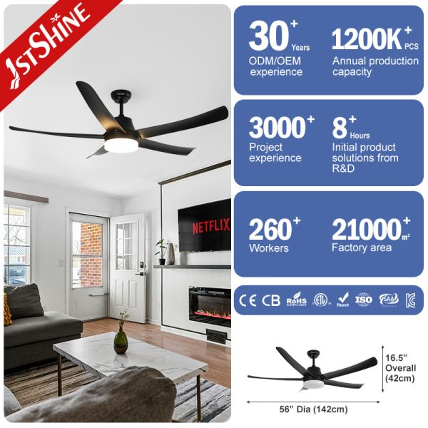 Modern Black Plastic Ceiling Fan Featuring Durable ABS Blades and Remote Control with Energy Saving DC Motor and LED Light