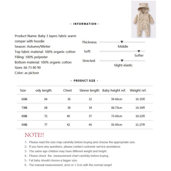 Unisex Long Sleeve Romper Clothing with hoodie three layers Baby kids clothes for Winter