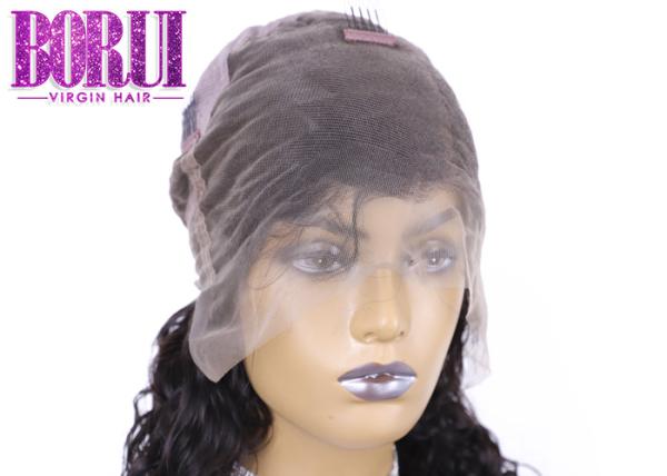 Peruca natural peruana do laço da onda com tamanho médio encaracolado do laço completo do cabelo do bebê